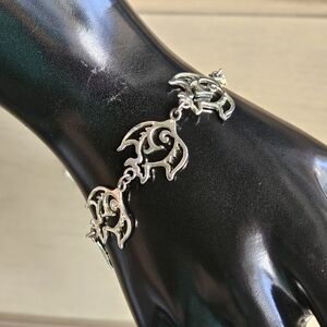Sterling Silver Plated Bracelet Fish Nautical Beach Signed 925 Vintage 90s